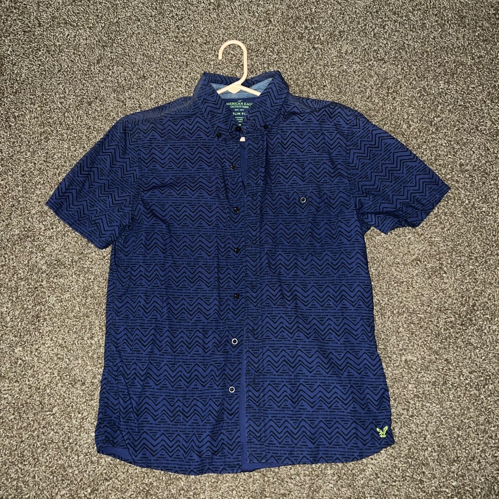 American Eagle Outfitters Vintage OG Blue Black Slim Button Down Dress Shirt